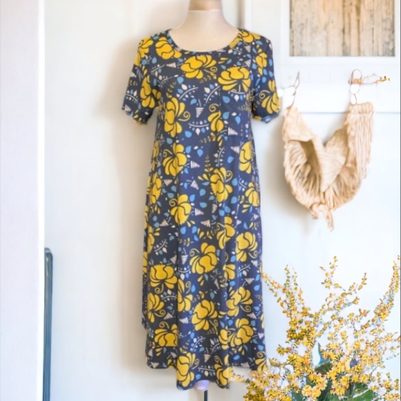 LulaRoe Carly Blue and Yellow Floral Swing Dress Size XXS - Picture 1 of 12